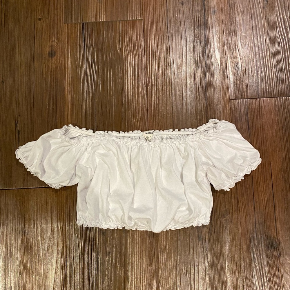 Off the shoulder white bubble top